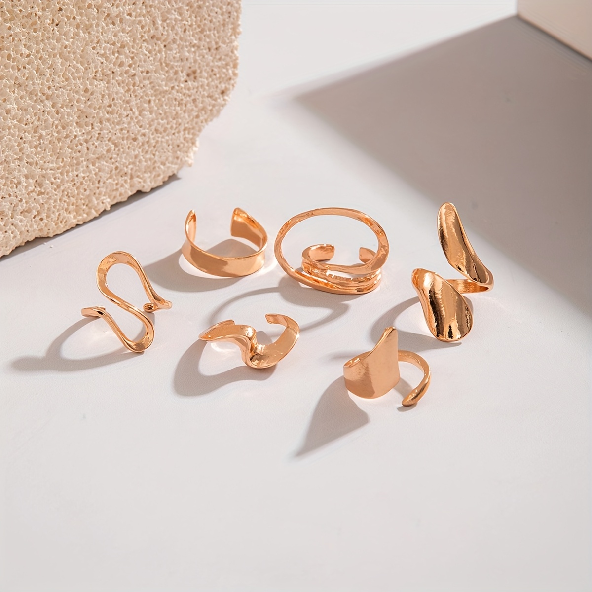 6pcs Hip Hop Style Adjustable Rings Geometric & Abstract Designs